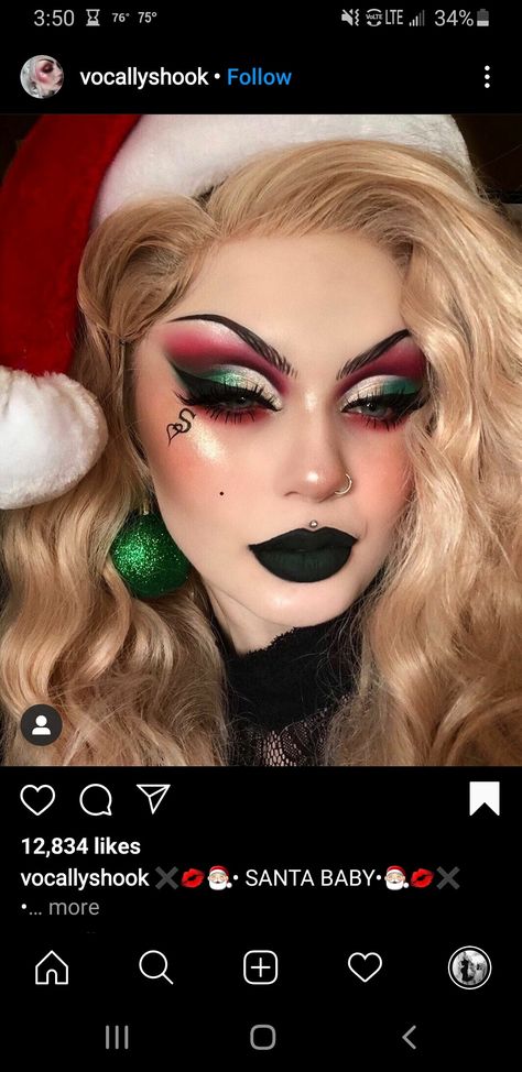 Santa Makeup, Goth Holiday, Bio Queen, Edgy Makeup Looks, Black Moon Cosmetics, Christmas Eyeshadow, Goth Christmas, Bold Eye Makeup, Christmas Makeup Look