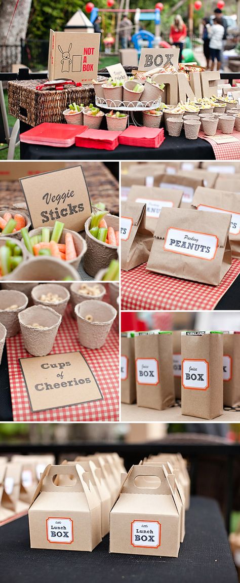 Janey Mac: Cardboard Box Party Boxed Lunches, Ideas Picnic, Trash Party, Vika Papper, Picnic Birthday, Picnic Ideas, Pic Nic, Festa Party, Picnic Party