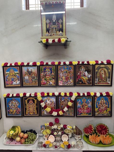 Tulasi Pooja Decoration, Puja Room Design Indian, Pooja Room Ideas Indian, Pooja Door Design, Indian Room Decor, India Home Decor, Temple Design For Home, Indian Home Design, Pooja Room Door Design