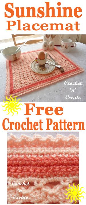 Free sunshine placemat crochet pattern on crochetncreate. #crochetlove #freecrochetpattern #ilovecrochet #crochetplacemat #crochetmat #crafts #crochet Double Crochet Placemat, Easy Things To Crochet, 1 Hour Crochet Projects, Things To Crochet, Trending Crochet Patterns, Placemat Patterns, Crochet Placemat, Crochet Placemat Patterns, Thoughtful Gift Ideas