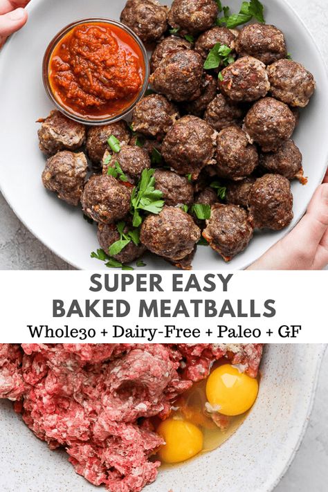 Dairy Free Meatballs, Gluten Free Meatballs Recipe, Healthy Meatball Recipe, Oven Baked Meatballs, Baked Meatball Recipe, Wooden Skillet, Healthy Meatballs, Savory Meatballs, Gluten Free Meatballs