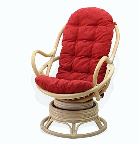 SunBear Furniture Lounge Swivel Rocking Java Chair Natural Rattan Wicker with Burgundy Cushion, Cream Swivel Rocker Chair, Swivel Rocking Chair, Swivel Glider Chair, Rocker Chairs, Floral Cushions, Swivel Accent Chair, Red Cushions, Rattan Furniture, Wicker Furniture