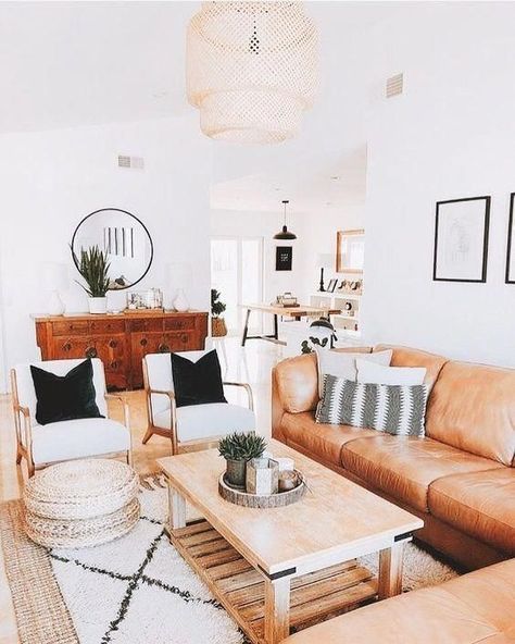 47 Stylish Leather Sofas With Pros And Cons - DigsDigs Koti Design, Cali House, Pretty Interiors, Austin Apartment, Family Lounge, Rent House, College House, Lala Land, Crash Pad