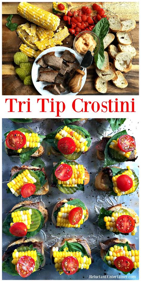 Tri Tip Crostini Appetizer Recipe #leftovertritip #tritip #crostini Crostini Appetizer, Hosting Party, Leftover Ideas, Board Recipes, Buffet Stations, Crostini Appetizers, Awesome Appetizers, Fancy Appetizers, Bbq Sides