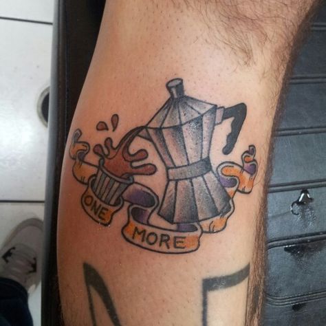 For all you Cuban coffee lovers out there. Coffee Maker Tattoo, Cuban Tattoos, Old Crow Tattoo, Sketchy Tattoo, Madrid Tattoo, Tattoo Old School, Coffee Tattoos, Crow Tattoo, Large Tattoos