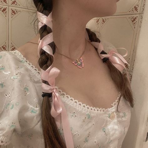 Coquette Ribbon Braids, Ribbon Hairstyle, Princess Core, Coquette Pink, Pink Girly Things, Pink Princess, Just Girly Things, Cute Hair, Girly Girl