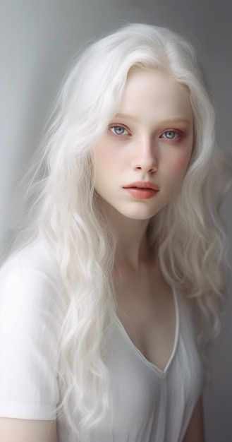 Albino Girl, Long Platinum Blonde, Platinum Blonde Pixie, Platinum Blonde Bobs, Platinum Blonde Hair Color, Long White Hair, White Blonde Hair, Blonde Waves, Platinum Hair