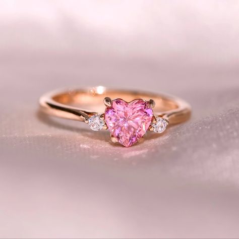 Pink Heart Promise Ring, Small Pink Diamond Ring, Pink Sapphire Heart Ring, Rose Gold Heart Engagement Ring, Pink Stone Wedding Ring, Pink Heart Diamond Ring, Pink Promise Rings, Diamond Engagement Rings Pink, Promise Rings Pink