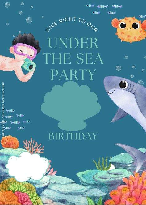 Nice FREE Under Water Party Birthday Invitation Templates Are you ready to dive and explore under water with us? If your little diver wants to have an amazing under water party, then why not make their wish come true for their upcoming birthday. Underwater-t... Underwater Sea Birthday Party, Underwater Party Invitations, Water Themed Birthday Party, Water Birthday Parties, Underwater Birthday, Water Birthday, Underwater Party, Underwater Theme, Free Invitation Templates