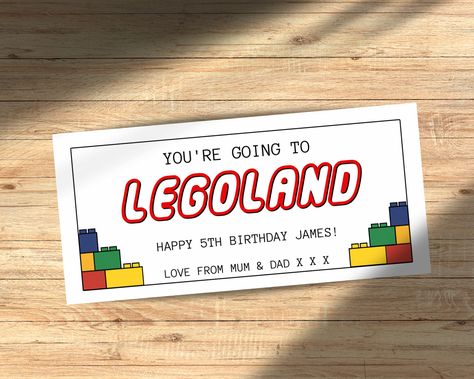 Legoland Surprise Trip Ideas, Legoland Tickets Printable Free, Legoland Surprise, Legoland Florida, Boarding Passes, Happy 5th Birthday, Birthday Board, Gifts Fo, Reveal Ideas