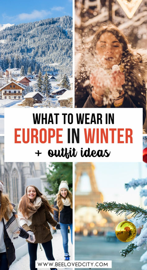 Packing for Europe in winter? Stay warm and stylish with essential layers! A cozy coat, thermal tops, sweaters, and a scarf will keep you comfy while exploring. Don't forget gloves, a beanie, and waterproof boots for those chilly, snowy days, especially at Christmas markets. This winter packing list ensures you're prepared for Europe’s cold weather while looking effortlessly chic! #EuropeWinterOutfits #ColdWeatherPacking #ChristmasMarketStyle Switzerland In March Outfits, Winter European Outfits, Austria Winter Outfit, Europe Winter Outfits Cold Weather, Germany Winter Outfits, Europe Travel Outfits Winter, Europe Winter Outfits, What To Wear In Europe, Travel Outfit Winter Cold Weather