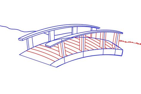 Bridge drawing: Easy, Simple, Golden gate and Step by Step Bridge Drawing Easy, Golden Gate Bridge Drawing, Bridge Drawing, Small Bridge, Drawing Step By Step, Draw Two, Wooden Arch, Drawing Step, Suspension Bridge