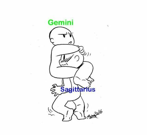 Gemini and Sagittarius Gemini X Sagittarius Art, Sag X Gemini, Gemini And Sagittarius Memes, Sagittarius X Gemini, Sag And Gemini, Sagittarius Gemini Compatibility, Sagittarius And Gemini, Zodiac Comics, Zodiac Jokes