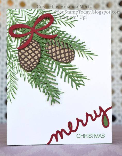 Christmas Greenery by mandypandy - Cards and Paper Crafts at Splitcoaststampers Stampin Up Christmas Pines, Christmas Treats Holders, Homemade Holiday Cards, Christmas Cards 2018, Poinsettia Cards, Hanukkah Cards, Crafts Cards, Homemade Christmas Cards, Stampin Up Christmas Cards