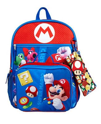 SUPER MARIO Boy’s 5 PC Backpack Set - Macy’s Lunch Kit, Backpack Set, Super Mario, Travel Luggage, Luggage Bags, Bags Handbags, Mario, Shoe Accessories, Take That