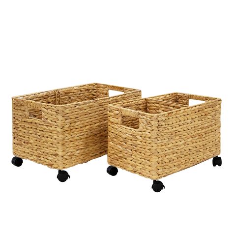 PRICES MAY VARY. Water hyacinth and seagrass [DIMENSION & MATERIALS] PEMAR Set 2 wicker rolling storage basket boxes of 2 sizes nesting in a set: Large size: 19.7” long x 11.8” wide x 13” high; Medium size: 18.1” long x 9.8” wide x 12.6” high. Each basket has a removable divider inside, giving you flexibility in adjusting the storage compartments. Our woven rectangular storage baskets with wheels and insert / cut out handles are made of natural water hyacinth and seagrass straw wires, woven on m Rolling Storage Bins, Pantry Baskets, Closet Storage Bins, Rolling File Cabinet, Under Desk Storage, Mobile File Cabinet, Mobile Storage, Rolling Storage, Large Basket