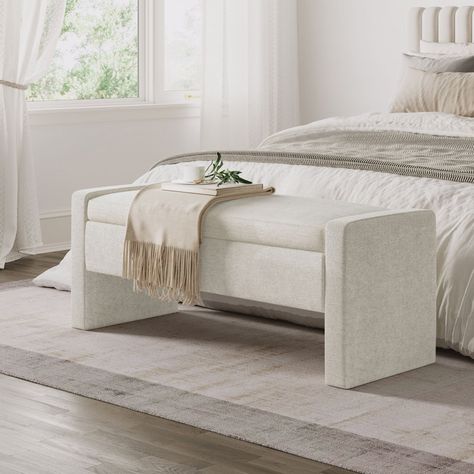 Latitude Run® Modern Upholstered Storage Bench & Reviews | Wayfair Ottoman In Front Of Bed, Reno Furniture, Hallway Storage Bench, Storage Bench Bedroom, Primary Suite, Cozy Spot, Upholstered Storage Bench, Hallway Storage, Stylish Storage Solutions