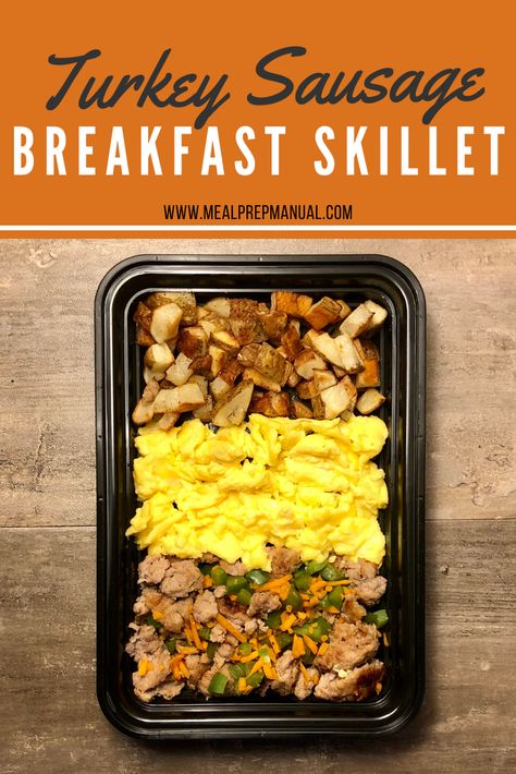 Turkey sausage breakfast skillet, cooked with green peppers and carrots to add in some vegetables in your breakfast. Served with a side of eggs and home fries. Meals With Turkey Sausage, Easy Breakfast Skillet Recipes, Meal Prep Weight Gain, Meal Prep Turkey, Sausage Breakfast Skillet, Turkey Sausage Breakfast, Easy Breakfast Skillet, Meal Prep Manual, Breakfast Skillet Recipes