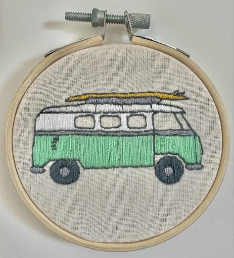 Vw Bus Embroidery, Car Embroidery Pattern, Campervan Embroidery, Surf Embroidery, Van Embroidery, Embroidered Vans, Bugs Embroidery, Diy Embroidery Projects, Modern Hand Embroidery Patterns