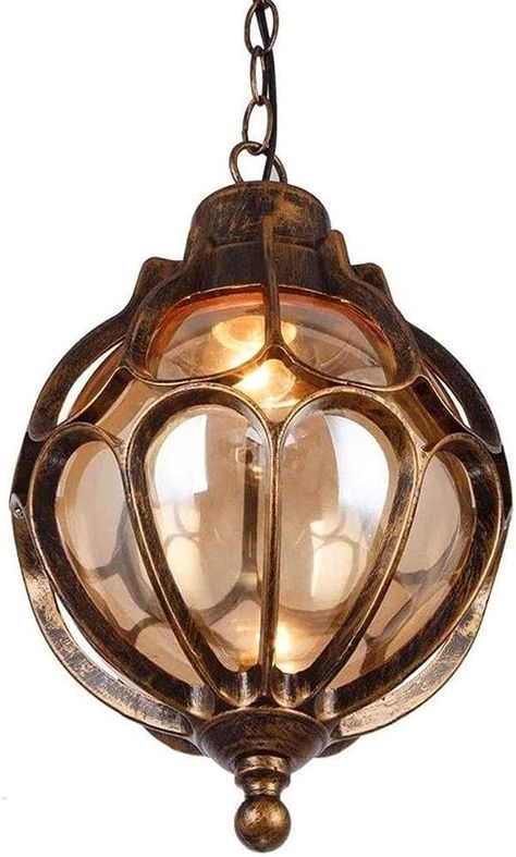 SLAWA Outdoor Pendant Lights for Porch, Vintage Exterior Hanging Lantern with Spherical Glass Lampshade, Bronze Aluminum Fixture for Gazebo, Entry, Yard - - Amazon.com Lights For Porch, Gazebo Porch, Outdoor Light Fixture, Vintage Exterior, Lantern Light Fixture, Garage Entryway, Lantern Pendant Lighting, Outdoor Chandelier, Outdoor Pendant Lights