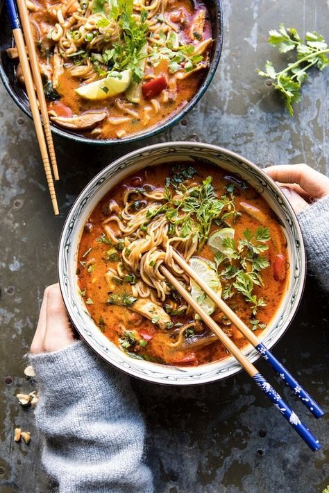 30 Minute Thai Peanut Chicken Ramen | halfbakedharvest.com #soup #instantpot #ramen #fallrecipes Thai Peanut Chicken Ramen, Peanut Chicken Ramen, Peanut Ramen, Half Baked Harvest Recipes, Thai Peanut Chicken, Resep Smoothie, Chicken Ramen, Thai Peanut, Peanut Chicken