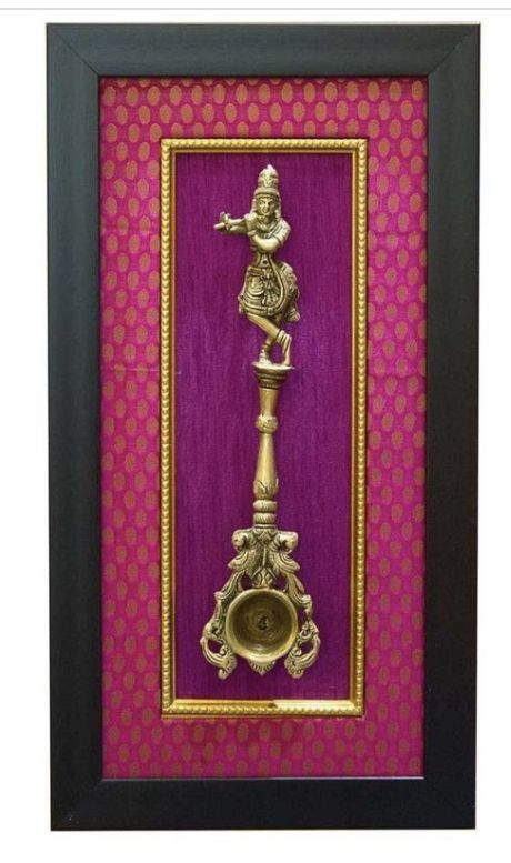 Prabhavali Frame, Framed Fabric Art, Wall Decor Indian, Indian Wall Decor, Brass Wall Hanging, Indian Room Decor, Antique Wall Decor, Fabric Wall Decor, Creative Wall Decor