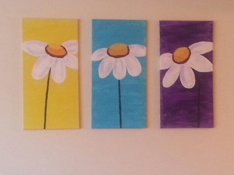 Daisy trio 3 Best Friends Painting Ideas, Trio Painting Ideas, Trio Things, Trio Painting, Friend Painting Ideas, Cute Easy Paintings, Painting 101, Modern Art Canvas Painting, Friend Painting