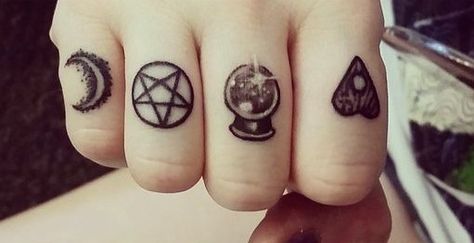 Crush Tattoo, Fingers Tattoo, Witchcraft Tattoos, Magical Symbols, Spiritual Tattoo, Magic Fingers, Witches Fingers, Ouija Planchette, Finger Tats