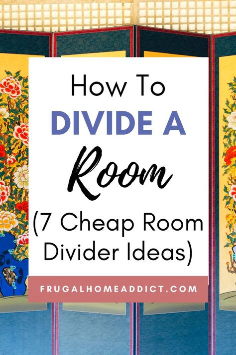 How To Divide A Room Into Two Without A Wall (Cheap DIY Room Divider Ideas) | frugalhomeaddict.com Divide A Room Into Two, Diy Room Divider Cheap, Curtain Room Divider Diy, Shared Room Divider Ideas, Diy Room Divider Ideas, How To Divide A Room, Room Divider Ideas Diy Cheap, Room Divider Ideas Bedroom, Cheap Room Dividers