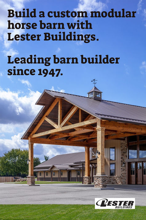 Lester Buildings' team of design professionals can bring your personalized horse barn to life. Contact us to learn more. Lester Buildings, Hay Storage, Barn With Living Quarters, Barn Builders, Warehouse Design, Riding Arenas, Architecture Ideas, Tack Room, Horse Stables