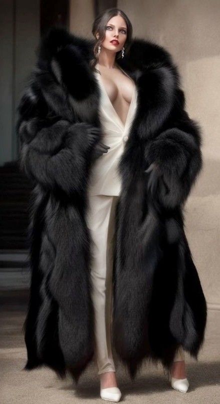 Giant Fur Coat, Black Long Faux Fur Coat, Black Fur Coat Outfit Classy, Big Fluffy Coat, Fluffy Coat Outfit, Black Fur Coat Outfit, Fluffy Fur Coat, Fur Coat Outfits, Big Fur Coat