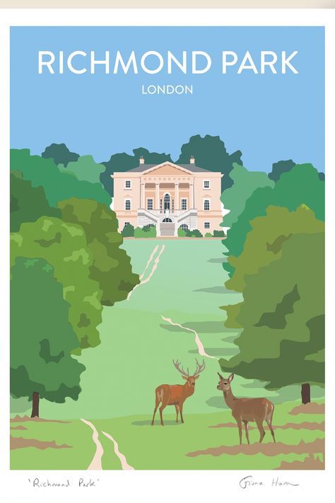 Royal Ballet School, White Lodge, Richmond London, Woodblock Printmaking, The Royal Ballet, Richmond Park, London Poster, Royal Park, Art Deco Poster