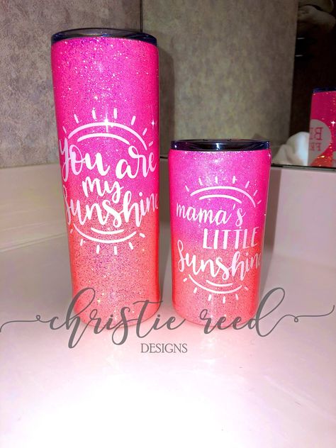 Mama and Me - Mommy and Me Glitter Tumbler Set - You Are My Sunshine - Mama's Little Sunshine - Mother's Day Gift Set - Mother and Daughter by ChristieReedDesigns on Etsy Glitter Projects, Diy Mother's Day Crafts, Glitter Tumbler Cups, Etsy Diy, Glitter Crafts, Glitter Tumblers, Mothers Day Crafts For Kids, Mothers Day Gifts From Daughter, Custom Tumbler Cups