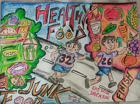 Juck not good for your health Health Poster Drawing, Healthy Food Poster Drawing, Health Is Wealth Poster Drawing, Save Nature, Poster Drawing, Art Activities For Kids, Healthy Eating Habits, Food Poster, Eat Right