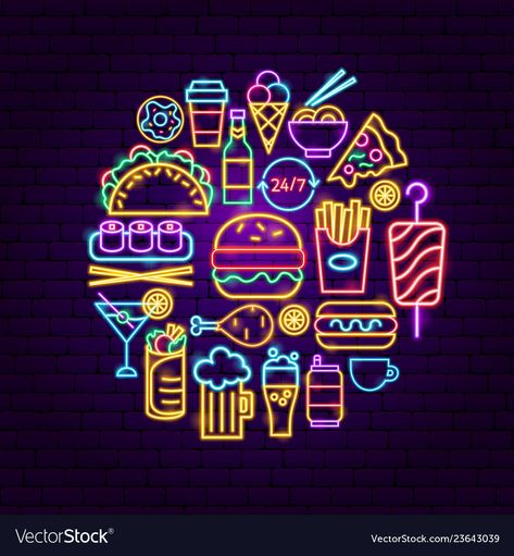 Casino Illustration, Neon Line Art, Neon Food, Burger Design, Vegas Nails, Logo Neon, Neon Sign Art, Fast Food Menu, Neon Logo