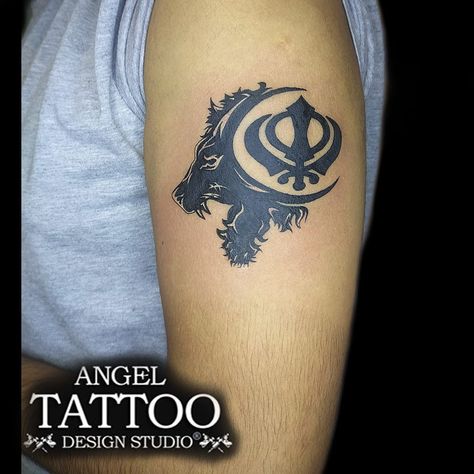 Call 8826602967 for appointment; Tattoo services in Gurgaon & Amritsar . Place: Angel Tattoo Design Studio . tattoo by us . #tattoo #tattoos #tattoostudio #gurgaon #gurugram #tattooservices #tattoodesigns #tattoomaker #amritsar #tattooing #tattoomaker #tattoolove #punjab #inked #tattooed #art #artist #tattooing #tattooshop #tattooartist #khandlion #khandliontattoo #khandalionbiceptattoo Khanda Tattoo Design, Tattoo Maker, H Tattoo, Angel Tattoo Designs, Tattoo Bracelet, Angel Tattoo, Tattoo Cover-up, Lion Tattoo, Tattoo Work