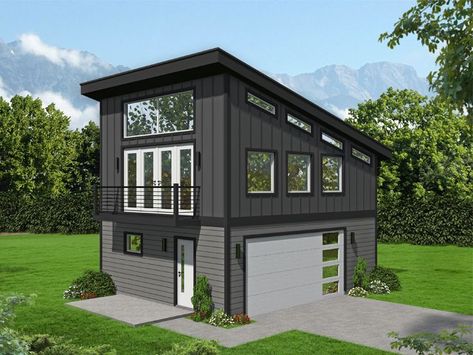 Garage with Flex Space, 062G-0269 Modern Adu, Adu House, Architecture Homes, Loft Plan, Flex Space, Garage Apartment Plans, Modern Garage, Garage Apartments, Garage Plan