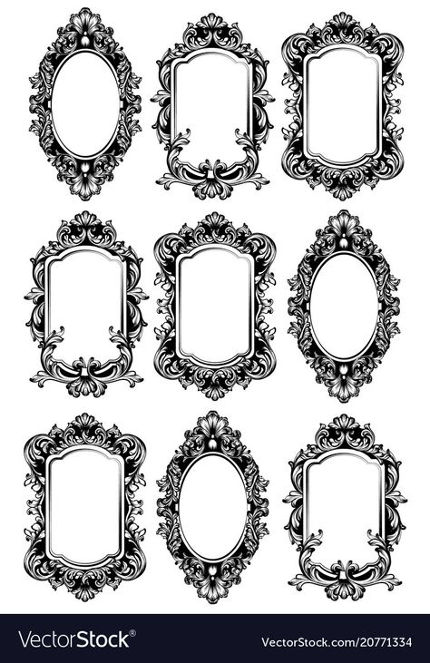 Vintage Frame Tattoo, Mirror Tattoos, Mirror Drawings, Mirror Illustration, Molduras Vintage, Framed Tattoo, 카드 디자인, Tattoo Sketch, Wolf Tattoos