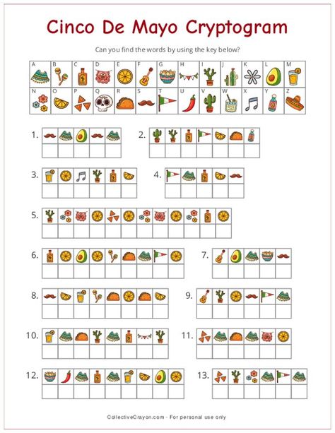 Free Printable Cinco De Mayo Cryptogram Cinco De Mayo Lessons For Kids, Free Printable Bingo Cards, Free Bingo Cards, Daycare Classroom, Bingo Template, Mermaid Birthday Cakes, 5 De Mayo, Cultural Awareness, Kids Math Worksheets