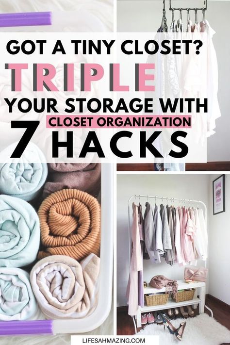 Closet Organization Hacks, Clothes Organization Small Space, Easy Storage Hacks, Diy Clothes Storage, Small Closet Organization Bedroom, Storage Hacks Diy, Closet Hacks, Walking Closet, Closet Hacks Organizing