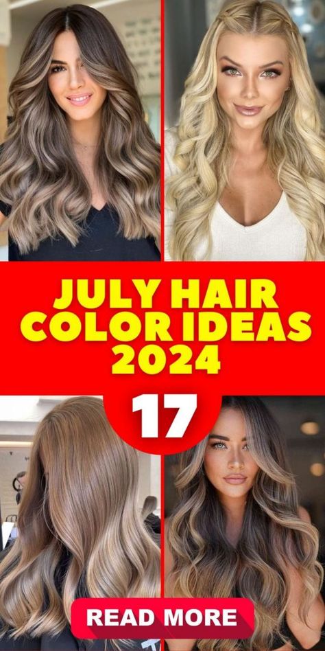 Dive into the latest July 2024 hair color trends perfect for fashion-savvy women between 25-55 years old. Discover how to rock brunettes highlights, 2024 short hair, and blonde transformations. Whether you're a brunette 2024 looking for a caramel balayage or a blonde aiming for a cool platinum upgrade, our guide provides inspiration for soft and light hues, dark hair enrichments, and even bold red heads choices. Embrace the fun of spring and summer with playful colors, learn about the cost and o Summer 2024 Hair Highlights, July Hair Color, Best Hair Color For Blue Eyes, Hair Colors For Blue Eyes, 2024 Hairstyles, Brunettes Highlights, Golden Blonde Highlights, Soft Blonde, Red Shades