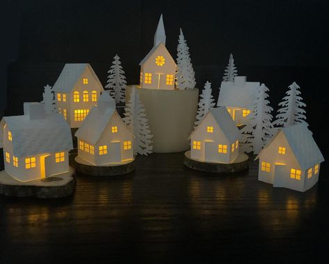 Christmas Village Decorations, Holiday Fireplace, Putz House, Christmas Village Sets, Fireplace Mantle Decor, Battery Operated Tea Lights, Christmas Mantle Decor, Christmas Fireplace Decor, Christmas Village Houses