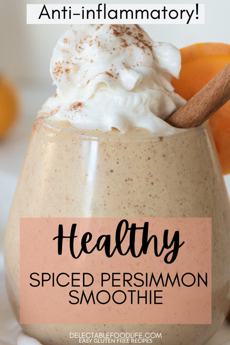 Persimmon Smoothie with Oat Milk Whipped Cream Persimmon Smoothie Recipes, Low Carb Persimmon Recipes, Persimmon Recipes Healthy, Persimmon Drinks, Gluten Free Persimmon Pudding, Persimmon Smoothie, Fall Smoothies, Family Breakfast Recipes, Persimmon Recipes