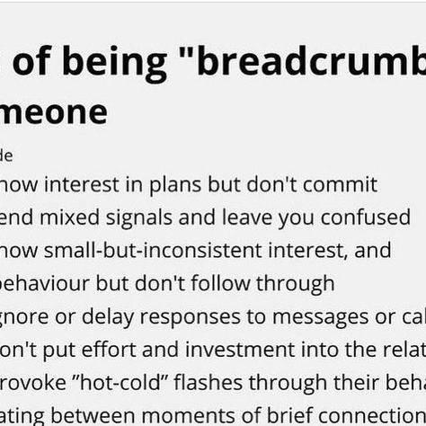 Dr. Susanne Wolf on Instagram: "Opening Spaces for healthy, sea ute and meaningful Relationships — with yourself and others.  Breadcrumbing is a term used to describe behaviour of leading someone on by showing small and inconsistent amounts of interest (“breadcrumbs”) to maintain someone’s interest but actually having no intention to pursue a real relationship. Have you experienced this? What are your thoughts? Sending love to all you beautiful souls, your friend susanne 🖤 #mymentalhealthspace 🖤 receive my posts as free printables & downloadables! subscribe to my bimonthly newsletter (link in bio) . 🖤 Are you interested in 1:1 sessions? Contact me via email (link in bio) . . IG isnt therapy (see my disclaimer) Please remember that this is meant to be a mini guide/ snippets of thought Leading Someone On, Resolve Conflict, Bio Ig, Meaningful Relationships, Sending Love, Real Relationships, My Posts, Emotional Support, Beautiful Soul