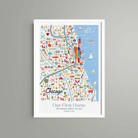 Sizes Available: 13x19 Illustrated by Will Blaine Made in the USA #areyouonthemap #artprint #chicago #illinois #shopsmall #smallbusiness #personalized #personalizedartprint #customgift #gift #Chi #Town Charleston Map, Whimsical Map, Chicago Art Print, Clermont Florida, Chicago Map, John Adams, Chicago Art, City Map Art, Art Carte