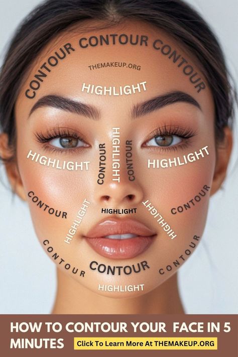 How to Contour Your Face in 5 Minutes: Quick & Easy Makeup Tips Diy Face Contouring, Contour Guide Nose, Contour Makeup For Oval Face Shape, Easy Face Contouring Step By Step, How Contour Your Face, Makeup Contour For Round Face, Conturing Makeup Oval Face, Contour Makeup For Beginners Round Face, Basic Contouring For Beginners