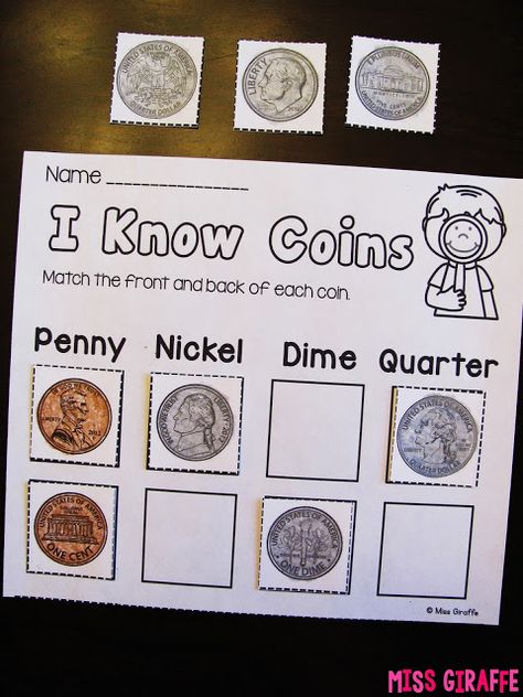 Coin identification activities and ideas - check these out! Coins For Kindergarten, Money Identification Activities, Money For Kindergarten, Kindergarten Money, Money Games For Kids, Money Craft, Coin Identification, Money Kindergarten, Identifying Coins