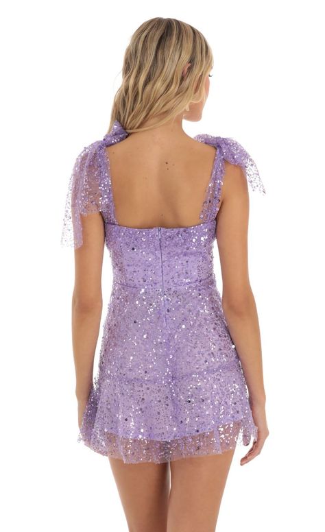 Purple Dress Hoco, Guts Outfit, Light Purple Mini Dress, Purple Sparkly Dress, Hoco Dresses Purple, Cute Hoco Dresses, Mitzvah Dresses, Purple Mini Dress, Purple Homecoming Dress