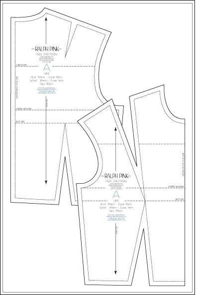 Free bodice block - pattern Ralph Pink - patron gratuit de corsage de base - taille UK 8 Basic Sewing Patterns Free, Free Bodice Pattern Sewing, Basic Bodice Pattern Free, Basic Bodice Pattern Pdf Free, Basic Dress Pattern Free, Diy Corset Top Pattern, Bodice Pattern Free, Bodice Block Pattern, Blouse Pattern Free