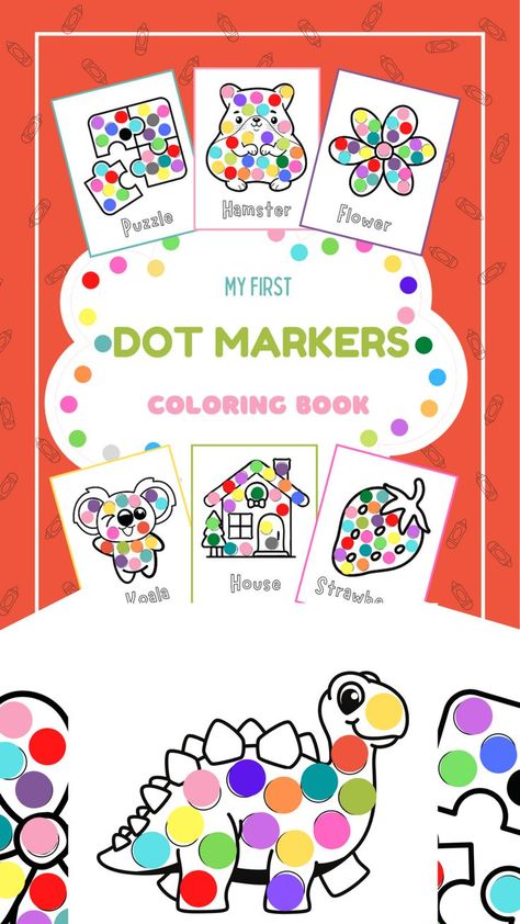 This book features 70 pictures of animals, fruits, vehicles, and everyday objects with big dots to guide kids to dot on. These dots are big to perfectly fit the dot markers. Bug Coloring Pages, Bugs Preschool, Flower Puzzles, Dot Worksheets, Toddler Coloring Book, Do A Dot, Fall Coloring Pages, Dot Markers, Abc 123